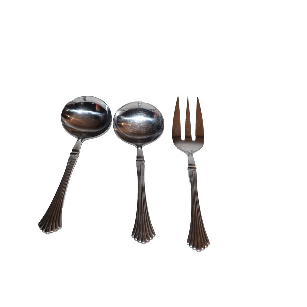 DRAMA‎ Stainless Rogers flatware Meat fork Gravy ladle 3pc lot serving